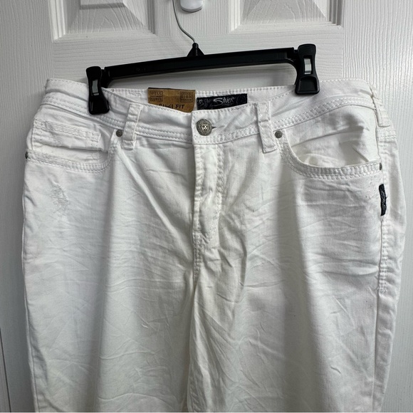 Women's Silver Distressed SUKI High Capri Super Stretch White Jeans-Size 16- NWT - Picture 3 of 13